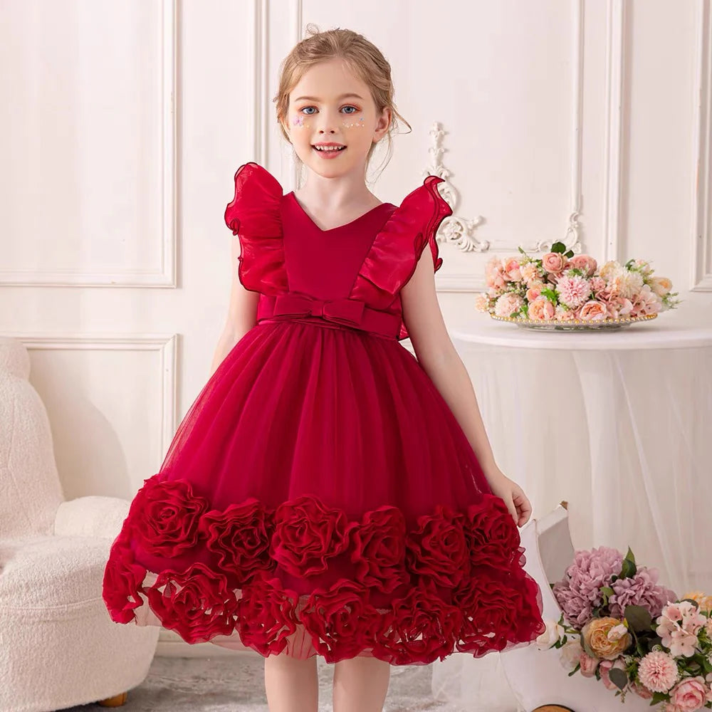 Kids Flower Birthday Dress For Toodler Elegant Wedding Dress