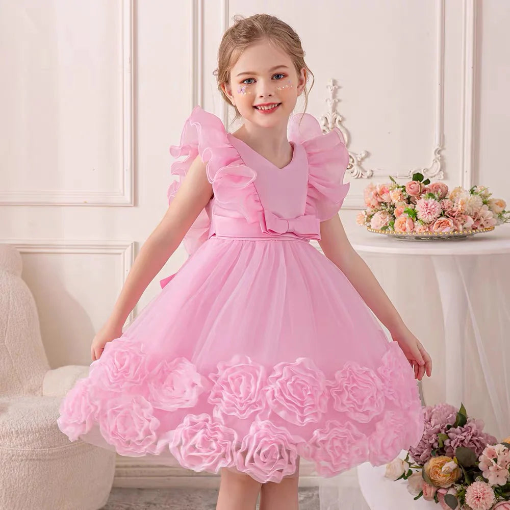 Kids Flower Birthday Dress For Toodler Elegant Wedding Dress