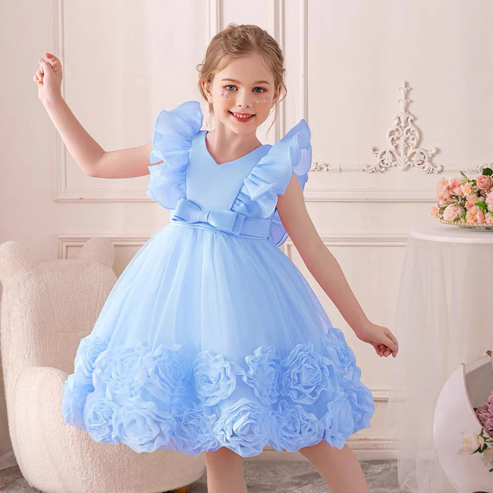 Kids Flower Birthday Dress For Toodler Elegant Wedding Dress