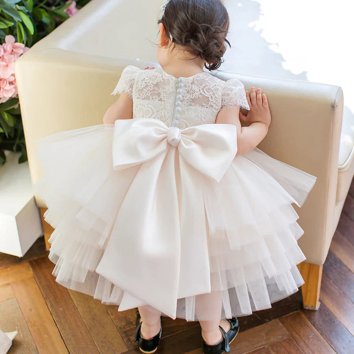 BAPTISM DRESSES BABY GIRL LACE COZY PRINCESS DRESS TODDLER WHITE FLOWER GIRL BIRTHDAY PARTY DRESS