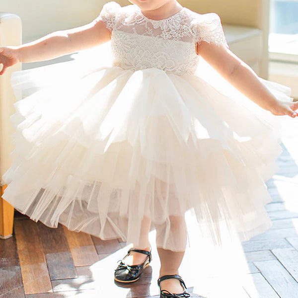 BAPTISM DRESSES BABY GIRL LACE COZY PRINCESS DRESS TODDLER WHITE FLOWER GIRL BIRTHDAY PARTY DRESS