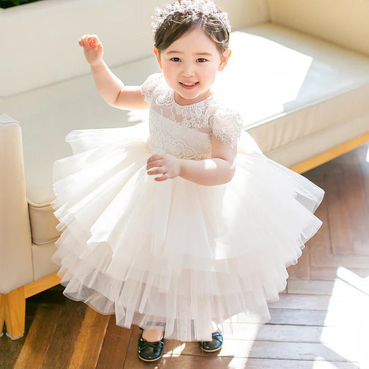 BAPTISM DRESSES BABY GIRL LACE COZY PRINCESS DRESS TODDLER WHITE FLOWER GIRL BIRTHDAY PARTY DRESS