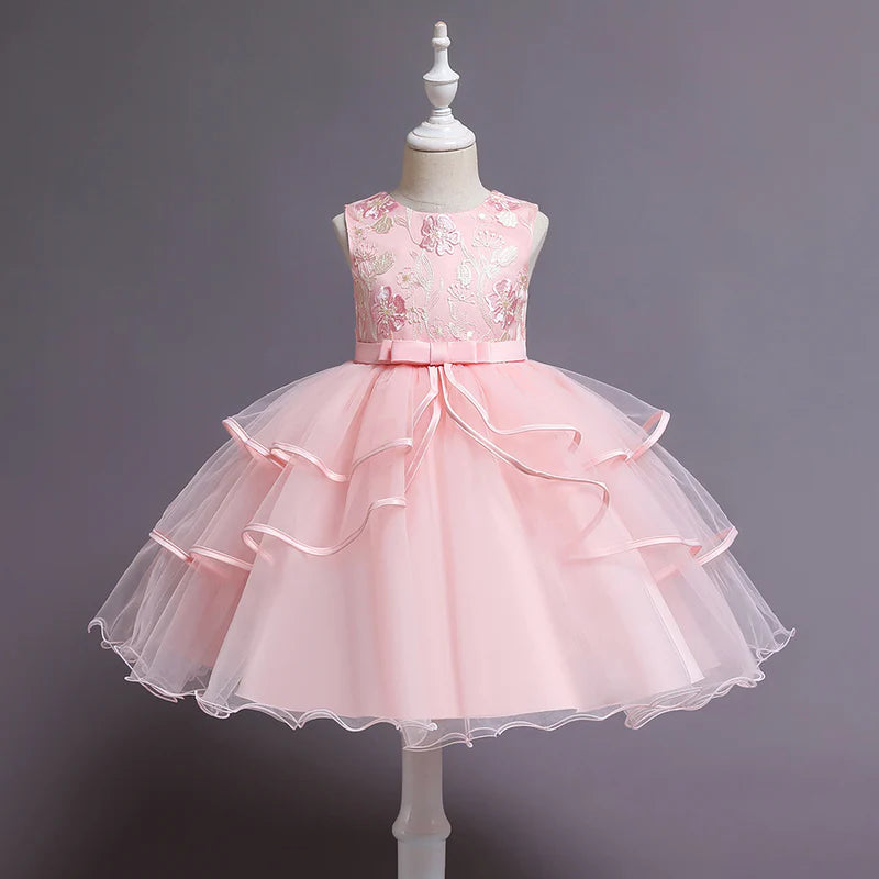 GIRL BIRTHDAY PARTY DRESS BABY GIRL EMBROIDERED SLEEVELESS PUFFY FORMAL PRINCESS DRESS