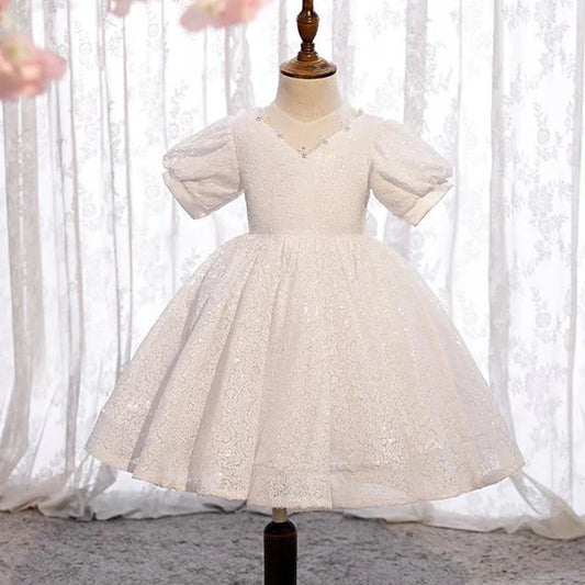 BABY GIRL CHRISTENING DRESS WHITE PRINCESS DRESS SEQUINS PUFFY BAPTISM DRESS