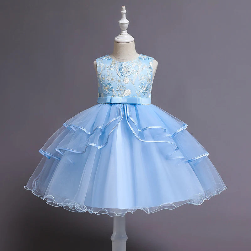 GIRL BIRTHDAY PARTY DRESS BABY GIRL EMBROIDERED SLEEVELESS PUFFY FORMAL PRINCESS DRESS