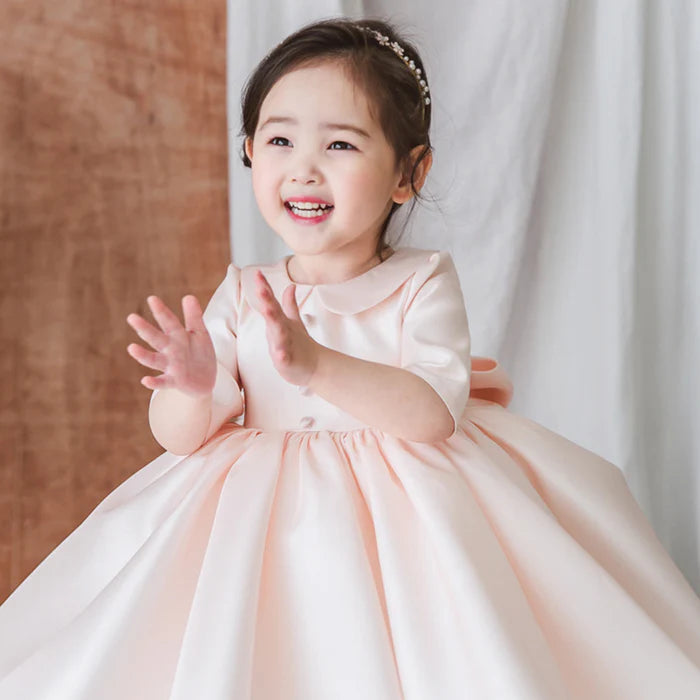 BABY GIRL PINK LONG SLEEVE DOLL COLLAR PUFFY PRINCESS PARTY DRESS