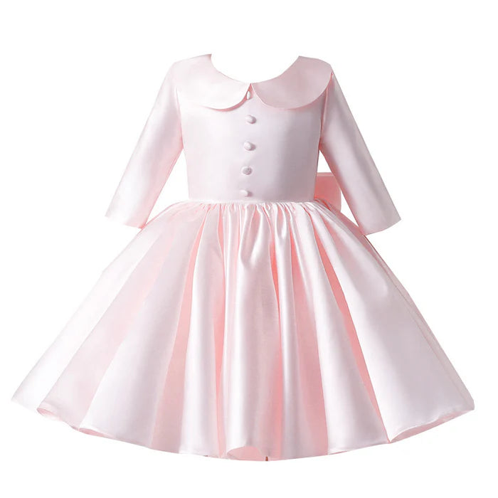 BABY GIRL PINK LONG SLEEVE DOLL COLLAR PUFFY PRINCESS PARTY DRESS