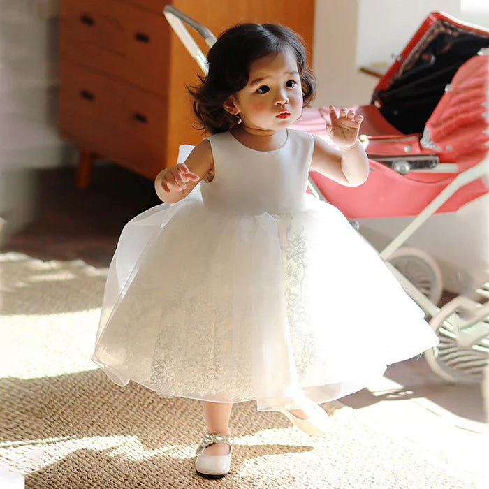 BAPTISM DRESSES BABY GIRL WHITE PUFFY BOW BIRTHDAY PARTY GIRL FORMAL PRINCESS