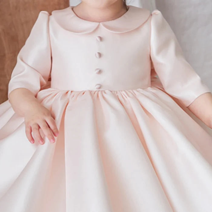 BABY GIRL PINK LONG SLEEVE DOLL COLLAR PUFFY PRINCESS PARTY DRESS