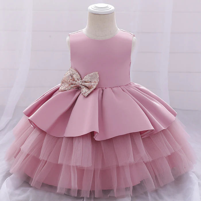 BABY GIRL PRINCESS DRESS TODDLER SEQUINED BOW BIRTHDAY PARTY DRESS