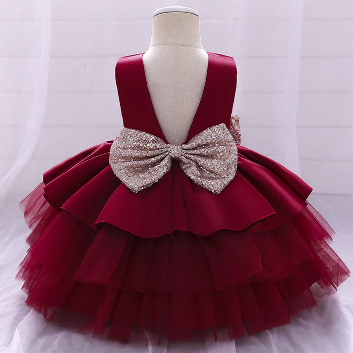 BABY GIRL PRINCESS DRESS TODDLER SEQUINED BOW BIRTHDAY PARTY DRESS