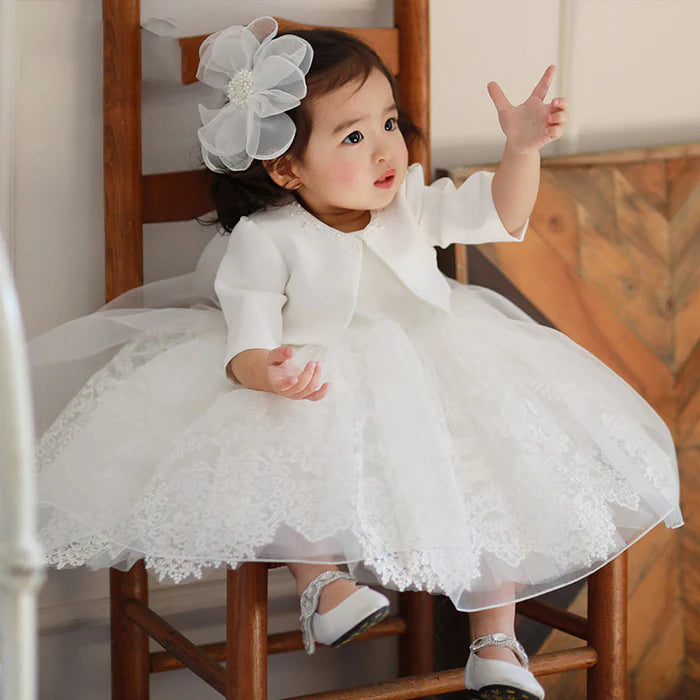 BAPTISM DRESSES BABY GIRL WHITE PUFFY BOW BIRTHDAY PARTY GIRL FORMAL PRINCESS