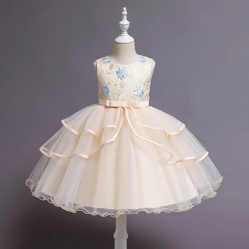 GIRL BIRTHDAY PARTY DRESS BABY GIRL EMBROIDERED SLEEVELESS PUFFY FORMAL PRINCESS DRESS