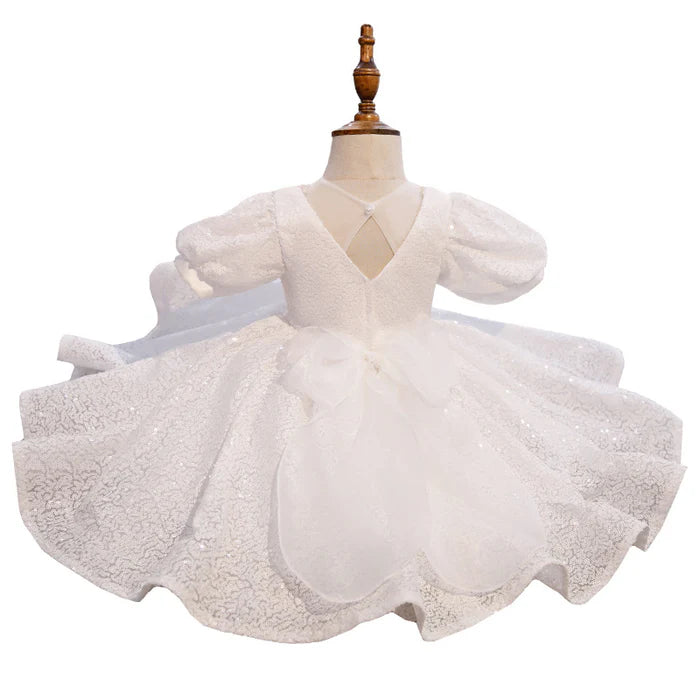 BABY GIRL CHRISTENING DRESS WHITE PRINCESS DRESS SEQUINS PUFFY BAPTISM DRESS