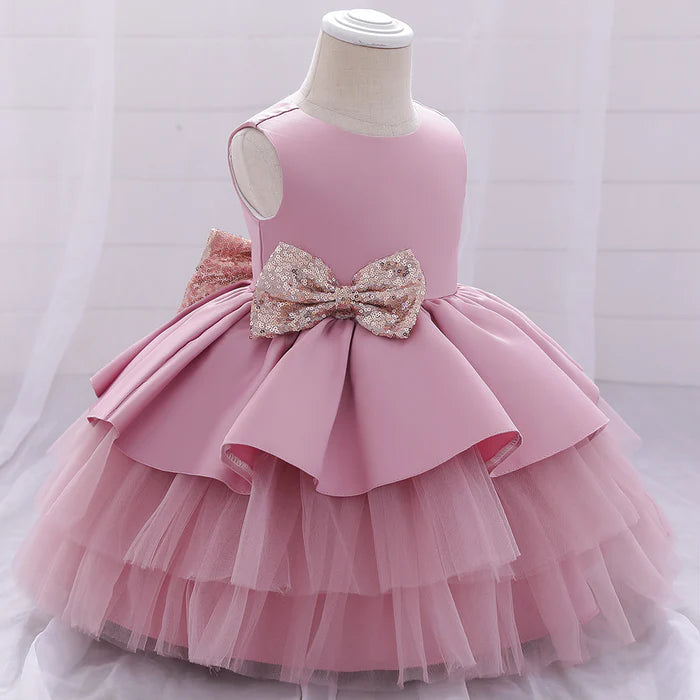 BABY GIRL PRINCESS DRESS TODDLER SEQUINED BOW BIRTHDAY PARTY DRESS