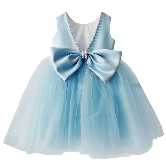 BABY GIRL SUMMER PAGEANT PRINCESS DRESSES GIRLS BLUE BOW PUFFY BIRTHDAY PARTY DRESS