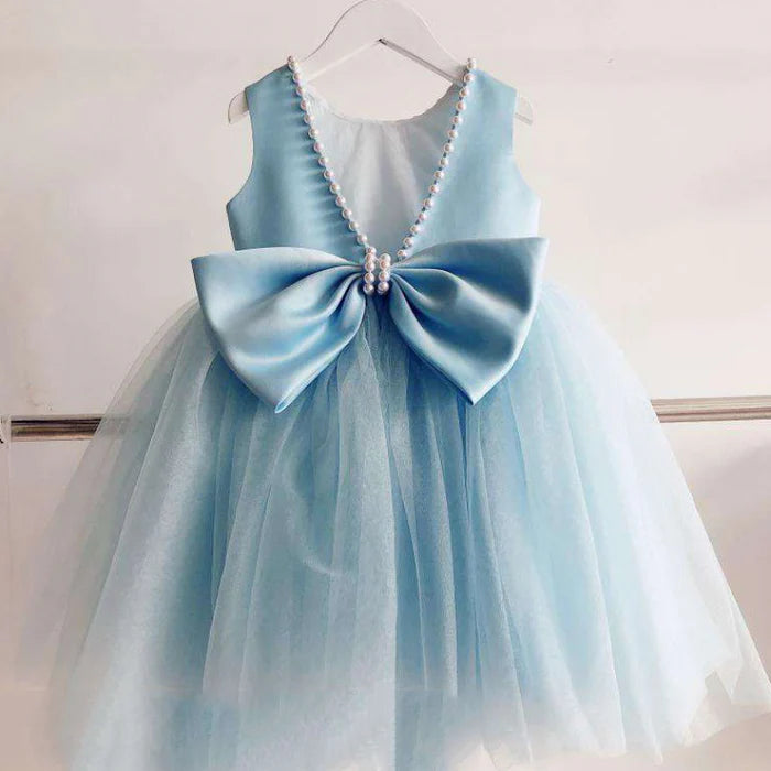 BABY GIRL SUMMER PAGEANT PRINCESS DRESSES GIRLS BLUE BOW PUFFY BIRTHDAY PARTY DRESS