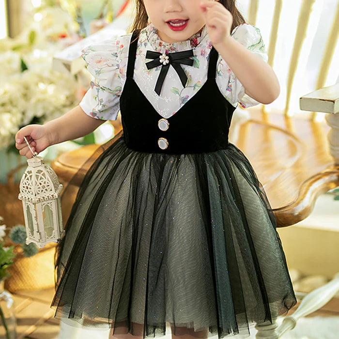 BABY GIRL BLACK PRINTED WEDDING BIRTHDAY PRINCESS DRESS