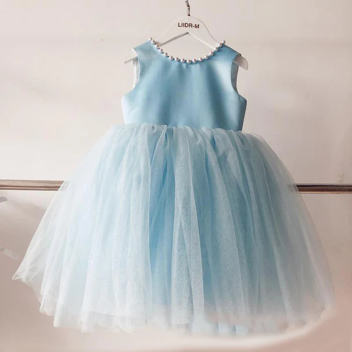 BABY GIRL SUMMER PAGEANT PRINCESS DRESSES GIRLS BLUE BOW PUFFY BIRTHDAY PARTY DRESS