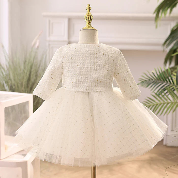 BABY GIRL BIRTHDAY PARTY DRESSES GIRL WINTER WHITE LONG SLEEVE PUFFY FORMAL DRESSES