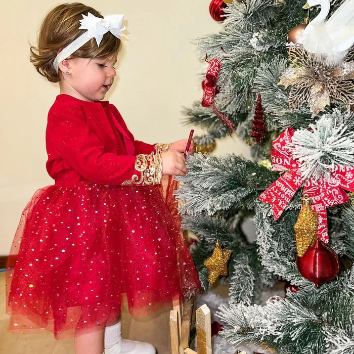 BABY GIRL CHRISTMAS DRESSES GIRL RED FINE GLITTER FLUFFY BIRTHDAY PARTY FORMAL DRESS