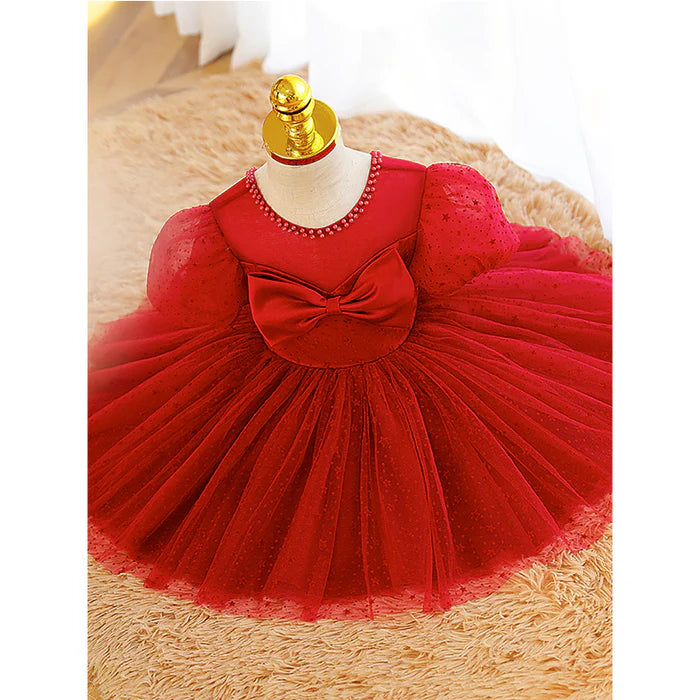 GIRL CHRISTMAS DRESS BABY GIRL DRESS TODDLER PROM SUMMER RED STAR PUFF SLEEVE BOW PRINCESS PARTY DRESS