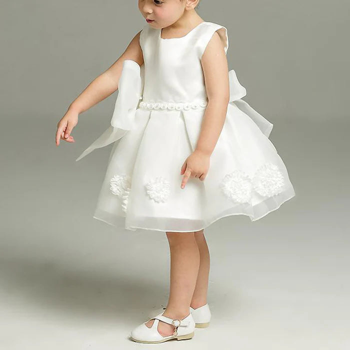 BAPTISM DRESSES BABY GIRL WHITE ELEGANT ROUND-NECK FORMAL PRINCESS DRESSES FLOWER GIRL DRESSES