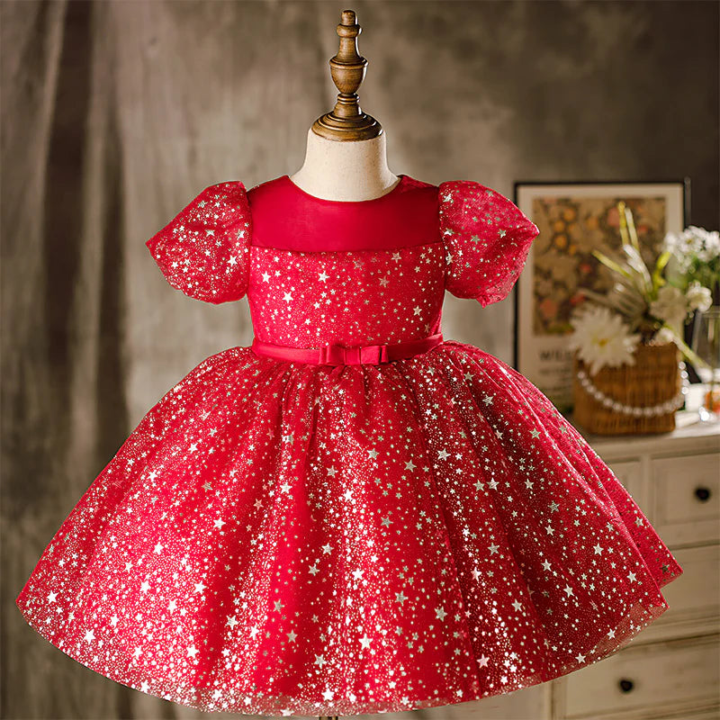 BABY GIRL SUMMER STARS SEQUINS FLUFFY CAKE PRINCESS DRESS