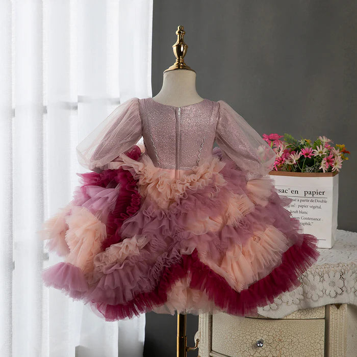 FLOWER GIRL DRESSES BABY GIRL VINTAGE EMBROIDERY PETAL CAKE FLUFFY PARTY PRINCESS DRESS  (1)