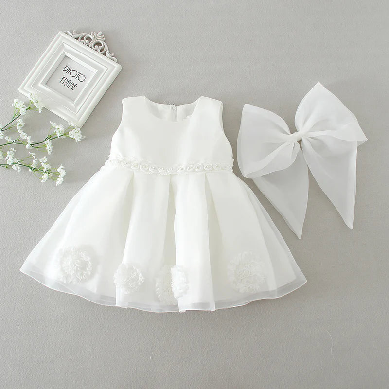 BAPTISM DRESSES BABY GIRL WHITE ELEGANT ROUND-NECK FORMAL PRINCESS DRESSES FLOWER GIRL DRESSES