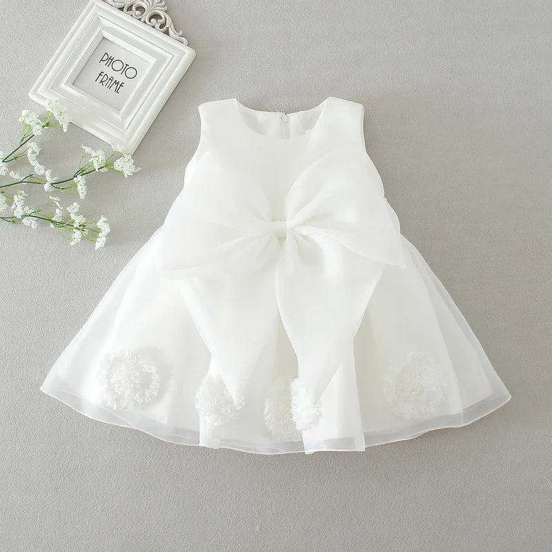 BAPTISM DRESSES BABY GIRL WHITE ELEGANT ROUND-NECK FORMAL PRINCESS DRESSES FLOWER GIRL DRESSES