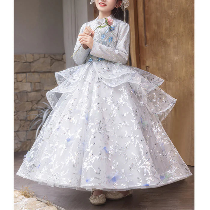 GIRLS BIRTHDAY PRINCESS DRESS CHILDREN PAGEANT LONG SLEEVE DRESS