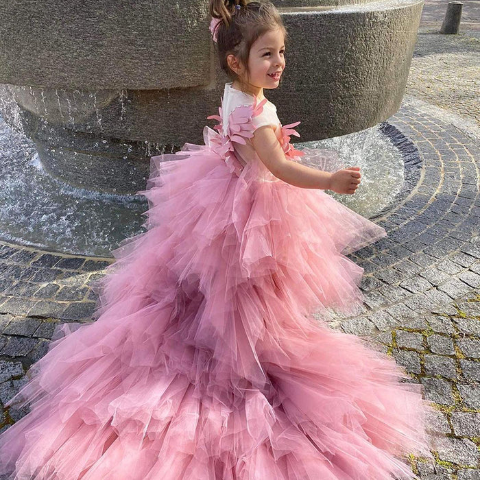 GIRL SUMMER LUXURY SWAN PUFFY TAIL PRINCESS PAGEANT COMMUNION DRESS