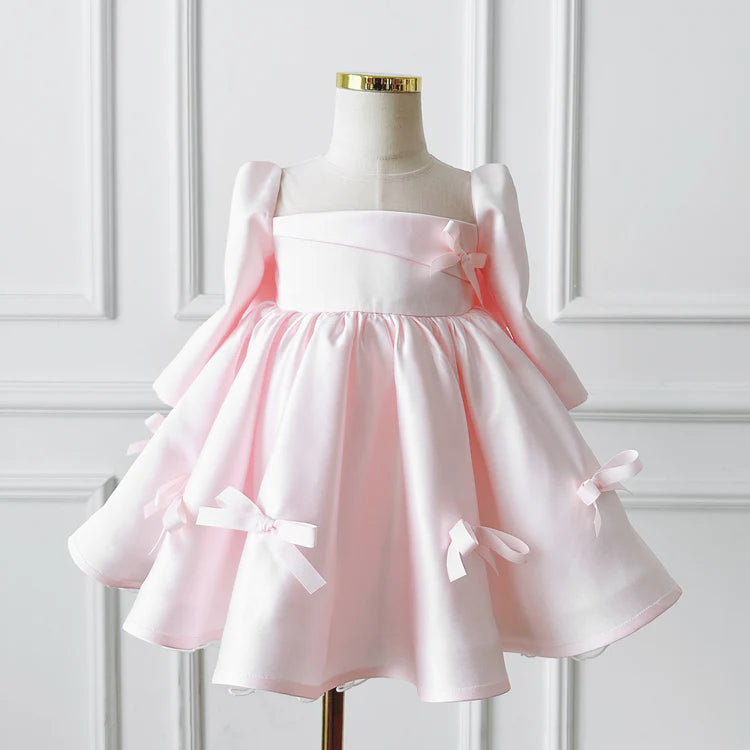 LOVELY BABY GIRL BOW DRESS BEAUTY PAGEANT DRESS TODDLER FIRST COMMUNION DRESSES