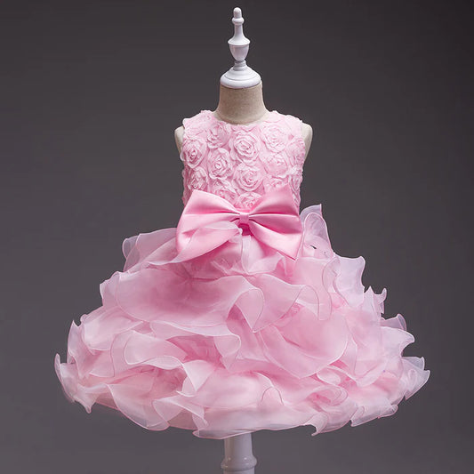 GIRLS PAGEANT PRINCESS DRESSES BABY GIRL BOW PUFFY BIRTHDAY BALL GOWNS