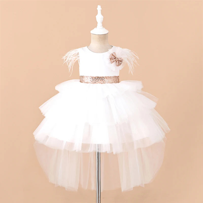 6-24-Months 1-5years New Girls Dress Sequins Layered Tulle V-Back Design With Headband Tutu Skirt Wedding Flower Girl Dress