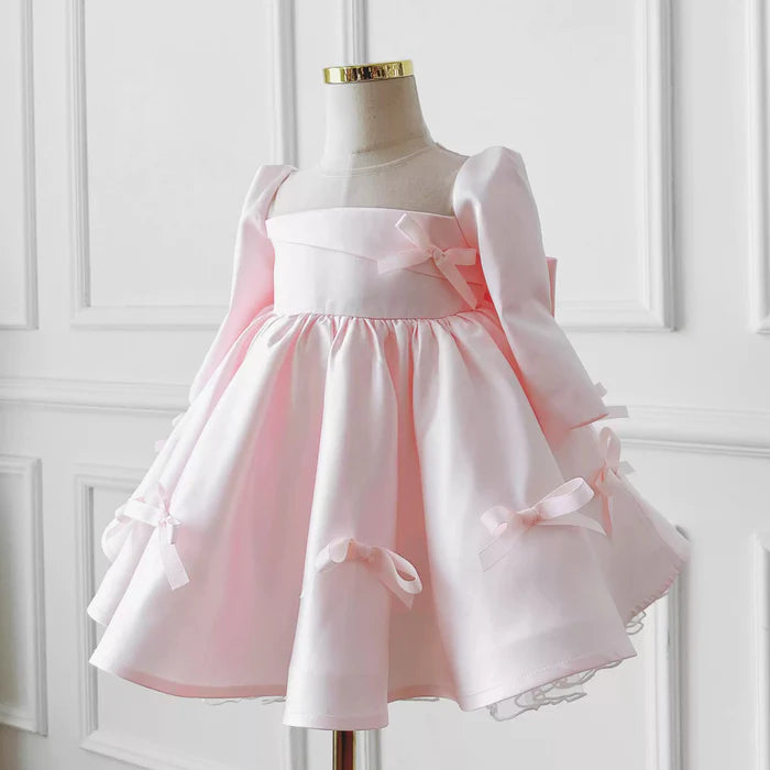 LOVELY BABY GIRL BOW DRESS BEAUTY PAGEANT DRESS TODDLER FIRST COMMUNION DRESSES