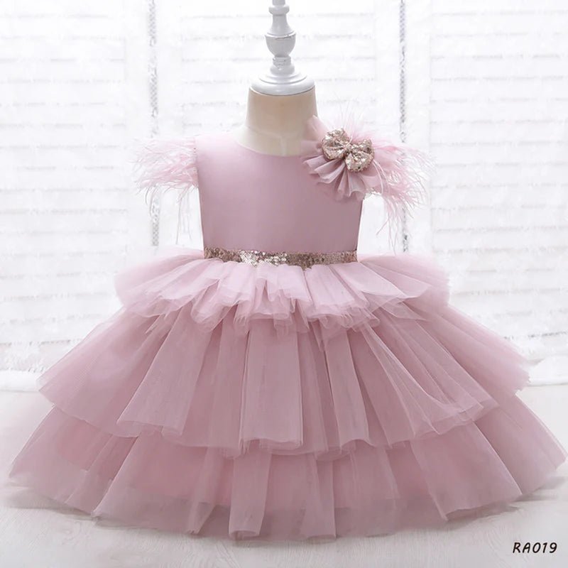 6-24-Months 1-5years New Girls Dress Sequins Layered Tulle V-Back Design With Headband Tutu Skirt Wedding Flower Girl Dress