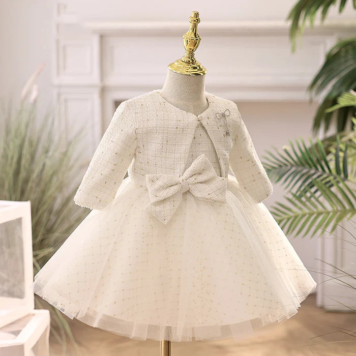 BABY GIRL BIRTHDAY PARTY DRESSES GIRL WINTER WHITE LONG SLEEVE PUFFY FORMAL DRESSES