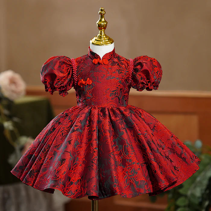 GIRL CHRISTMAS DRESS BABY GIRL DRESS FLOWER GIRL DRESS AUTUMN ELEGANT RED EMBROIDERY LONG SLEEVE PRINCESS PARTY DRESS