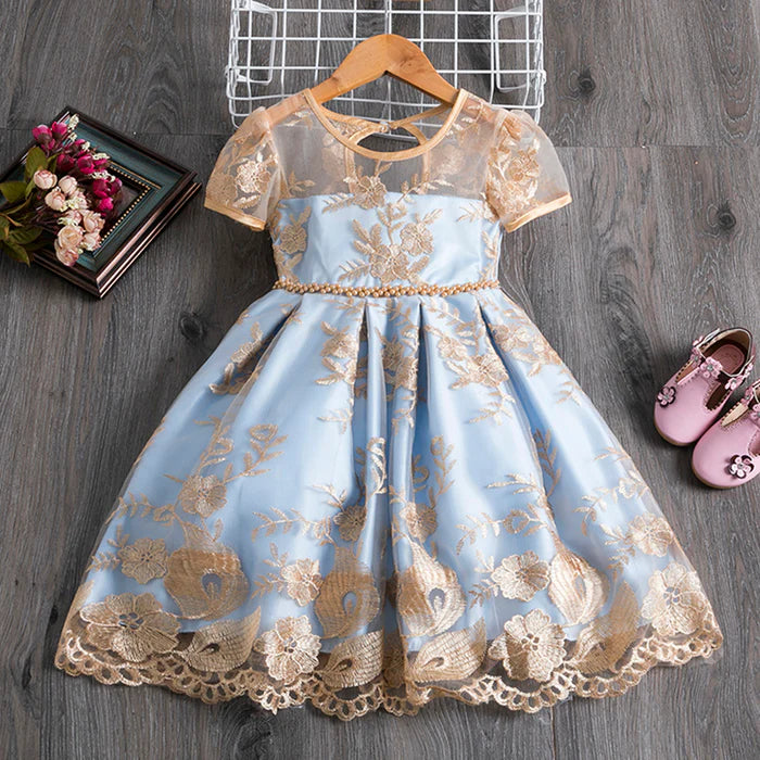 BABY GIRL PRINCESS DRESS TODDLER SUMMER EMBROIDERY BOW PUFFY BIRTHDAY PARTY DRESS GIRLS PAGEANT DRESSES