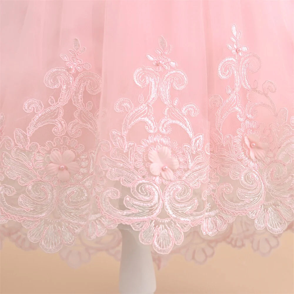 3 To 9 Years Long Sleeve Lace Princess Dress For Girl Birthday Party Tail Children's Dresses Girl 3 To 9 Years With Pearls Applique