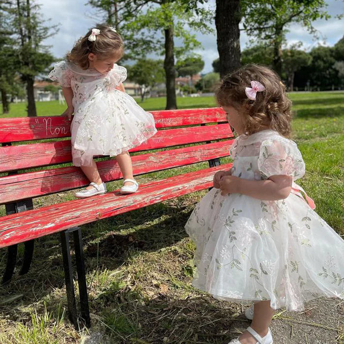 TODDLER GIRL BIRTHDAY PARTY DRESS WHITE PUFFY SLEEVES FLOWER GIRL DRESS PRINCESS DRESS