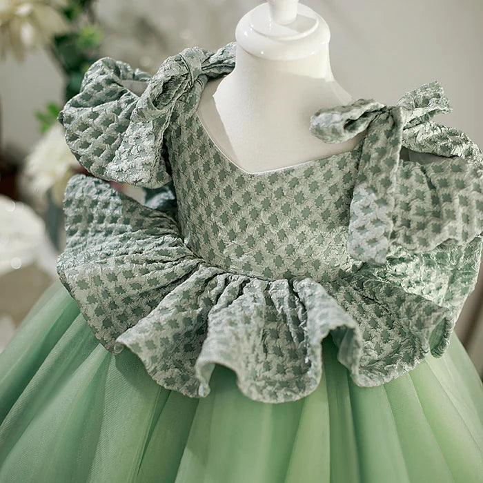 FLOWER GIRL DRESS TODDLER SUMMER GREEN RETRO SPLICING BIRTHDAY FORMAL DRESS