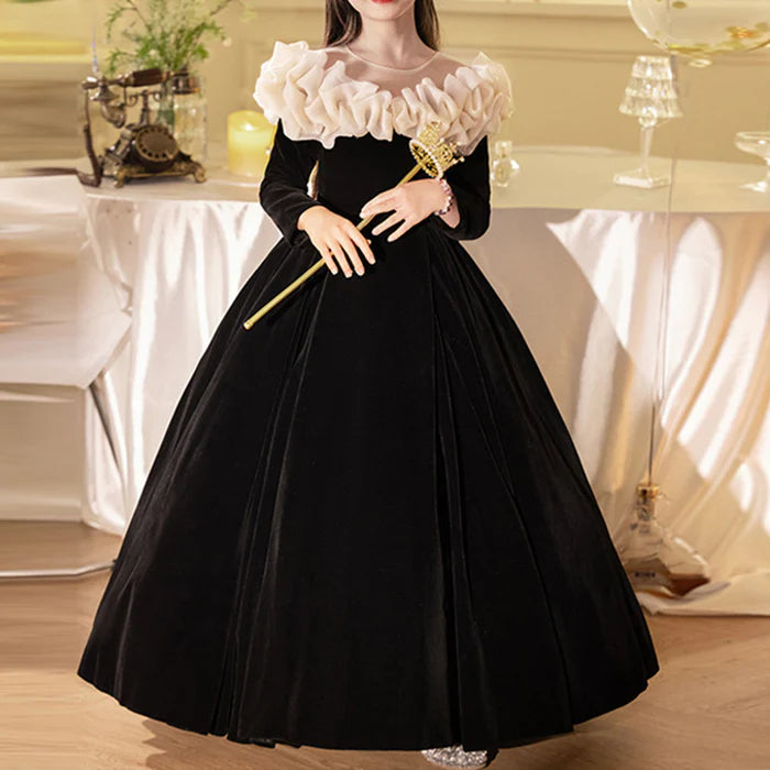 CHILDREN'S PARTY BLACK DRESS GIRLS LONG SLEEVE BIRTHDAY PRINCESS DRESS