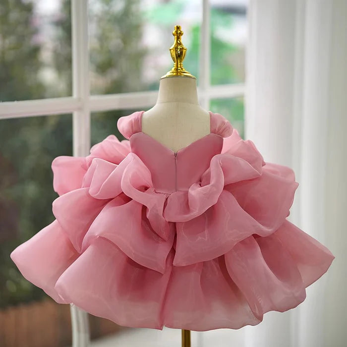 ELEGANT BABY GIRLS PINK FLOWER GIRL ONE-YEAR-OLD PRINCESS TODDLER BEAUTY PAGEANT DRESS