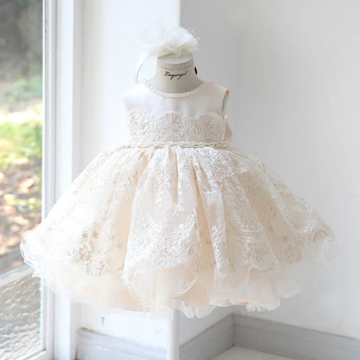 BABY GIRL WHITE PUFFY WEDDING FLOWER GIRL DRESS CHRISTENING DRESS PRINCESS DRESS EASTER DRESS FOR TODDLER