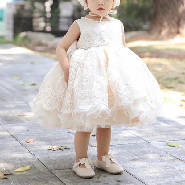 BABY GIRL WHITE PUFFY WEDDING FLOWER GIRL DRESS CHRISTENING DRESS PRINCESS DRESS EASTER DRESS FOR TODDLER