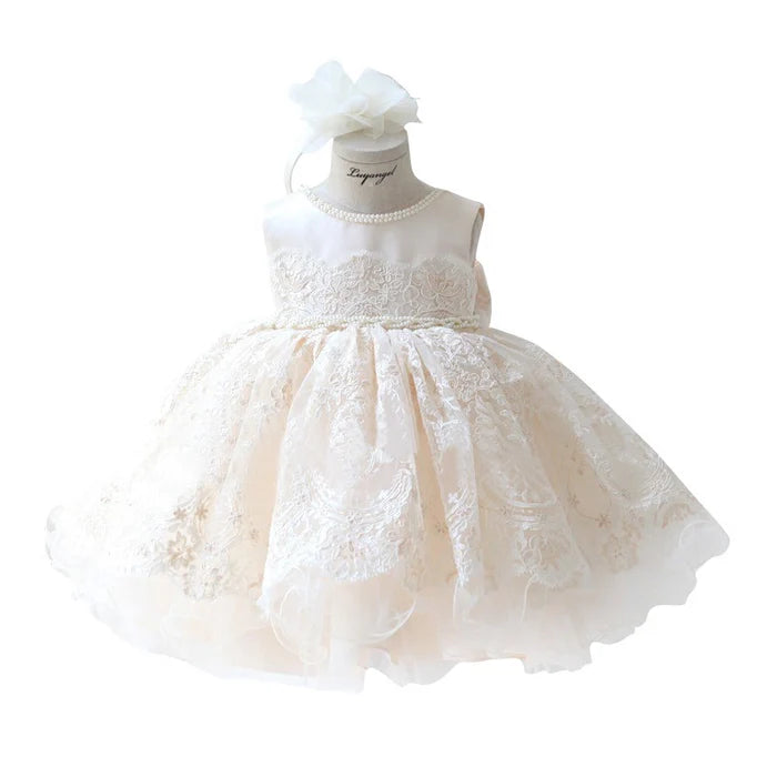 BABY GIRL WHITE PUFFY WEDDING FLOWER GIRL DRESS CHRISTENING DRESS PRINCESS DRESS EASTER DRESS FOR TODDLER