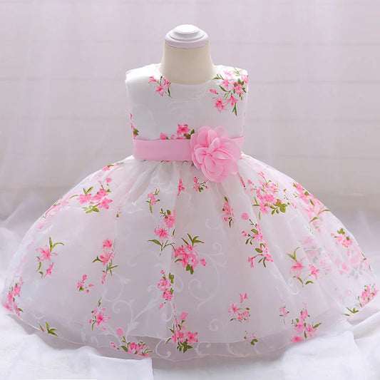 BABY GIRL FORMAL PARTY DRESSES INFANT SUMMER ROUND NECK CUTE PRINCESS DRESS